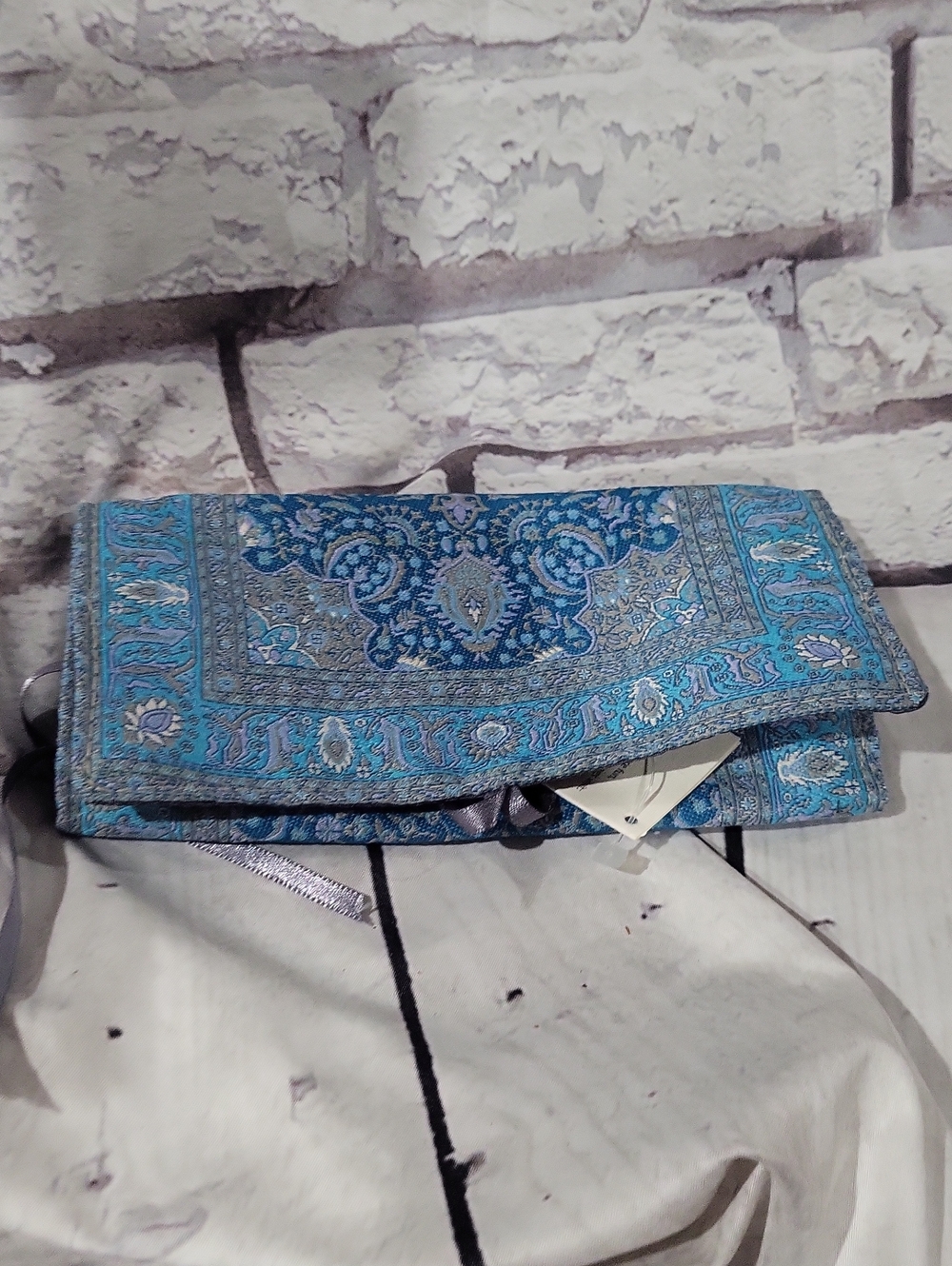 Blue Patterned Fold-Over Women's Jewelry Bag